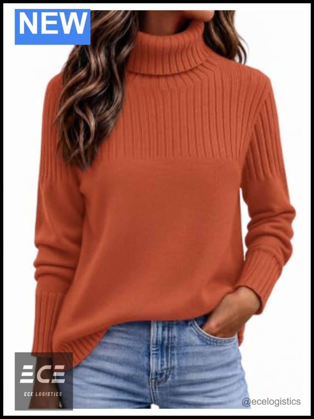 Ribbed Turtleneck Pullover Sweater Relaxed Knit Fall Winter Top
